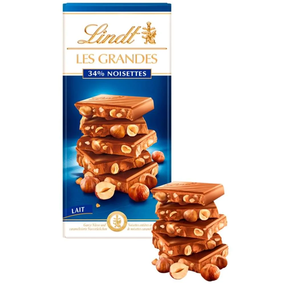 Lindt les grandes lait 34%noisettes 150g